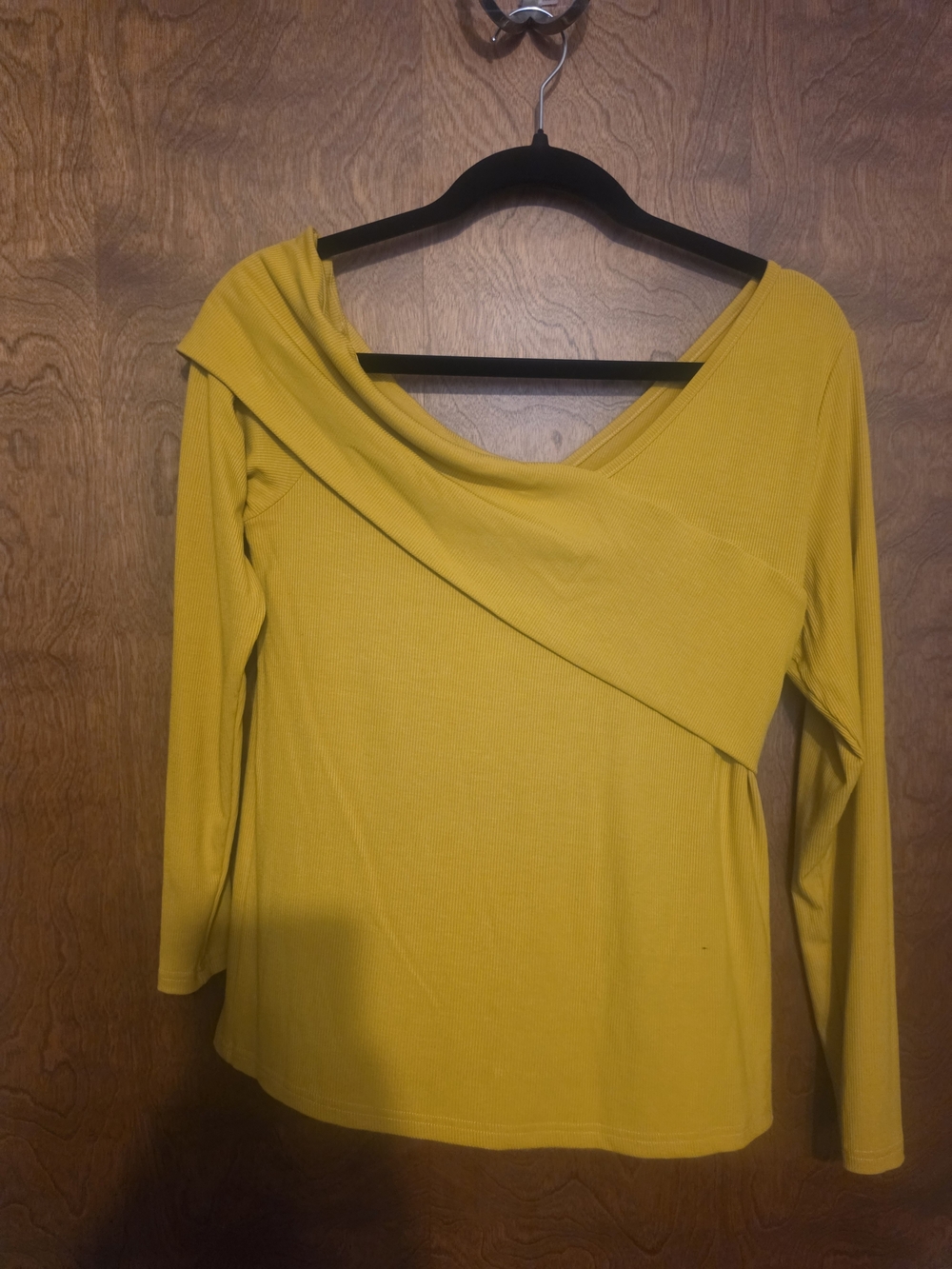 Women's Mustard Yellow Long-Sleeve Asymmetric Neck Top